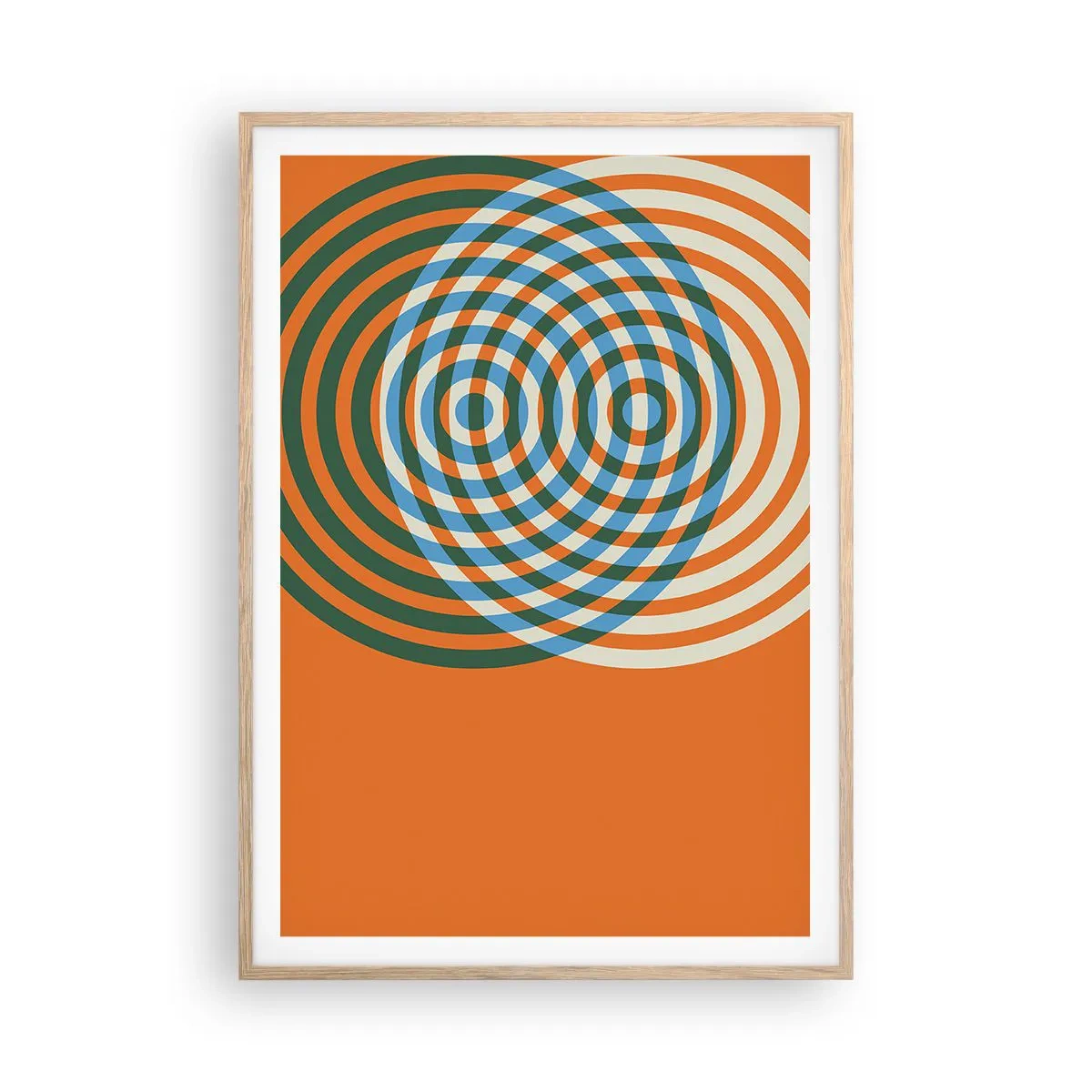 Plakat i ramme af lyst egetræ - Abstrakt cirkulær variation - 70x100 cm