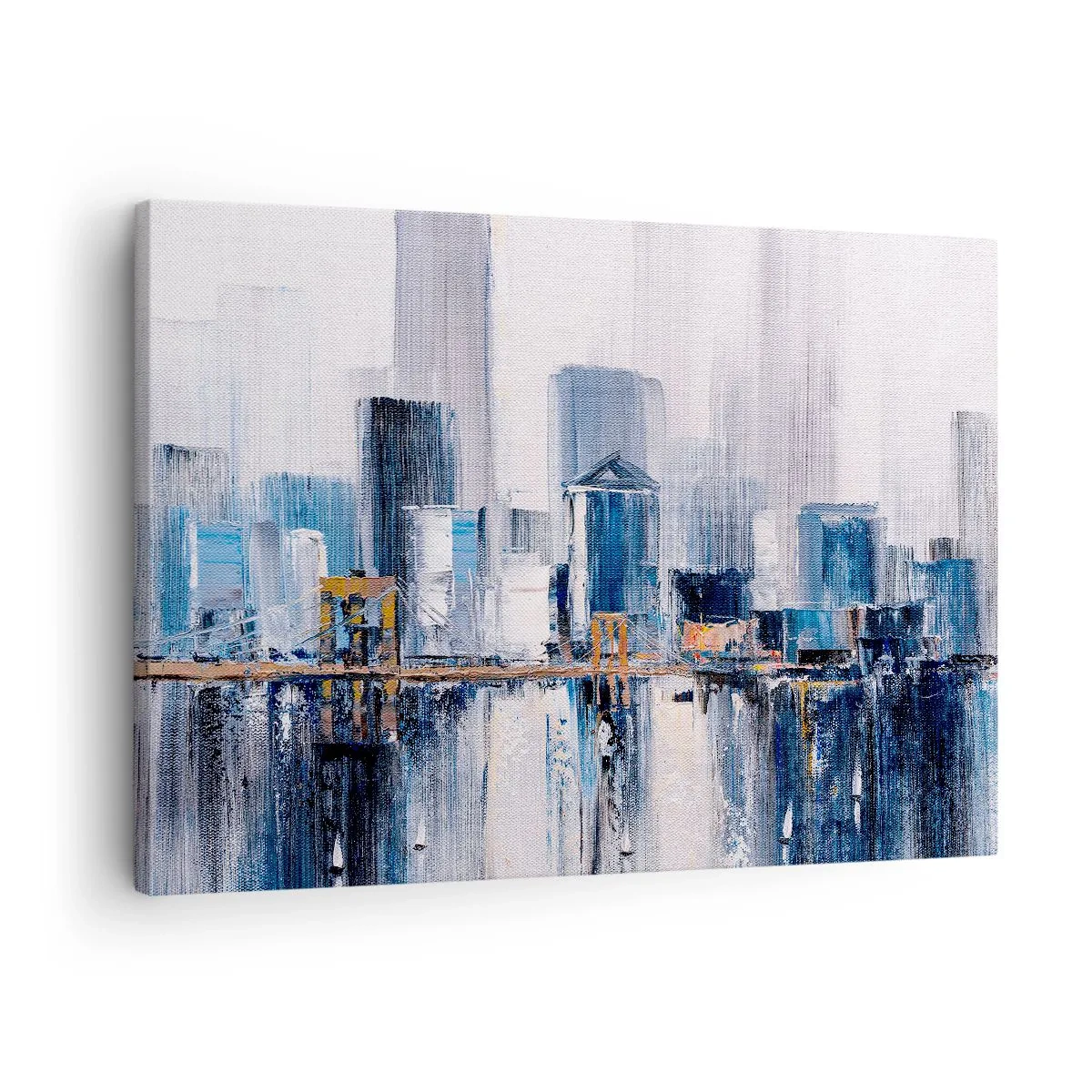 Lærredstryk - Billede på lærred - Abstrakt bypanorama med nuancer af blå og gule - 70x50cm - Indtryk fra New York - Moderne vægdekoration til stue og soveværelse ARTTOR