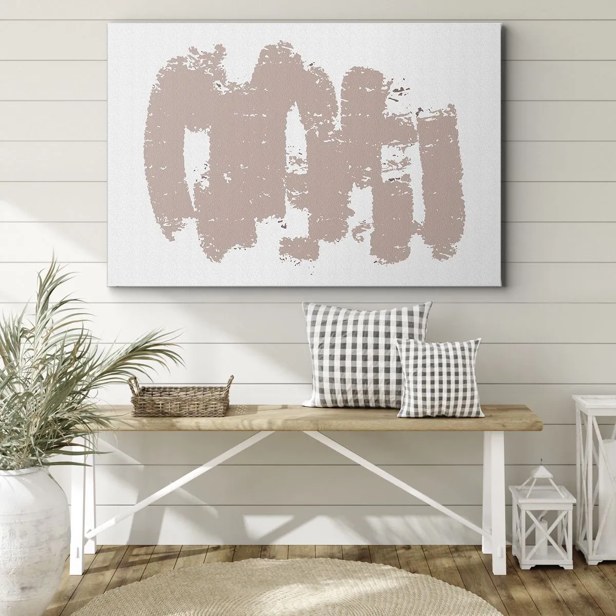 Lærredstryk - Billede på lærred - Bløde lyserøde former på en lys baggrund - 70x50cm - Abstraktion i sart rosa - Moderne vægdekoration til stue og soveværelse ARTTOR