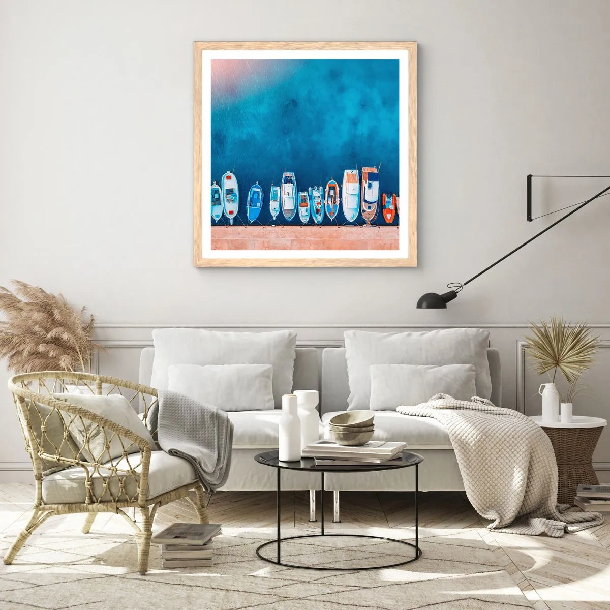 Plakat i ramme af lyst egetræ - I én række - 40x40 cm