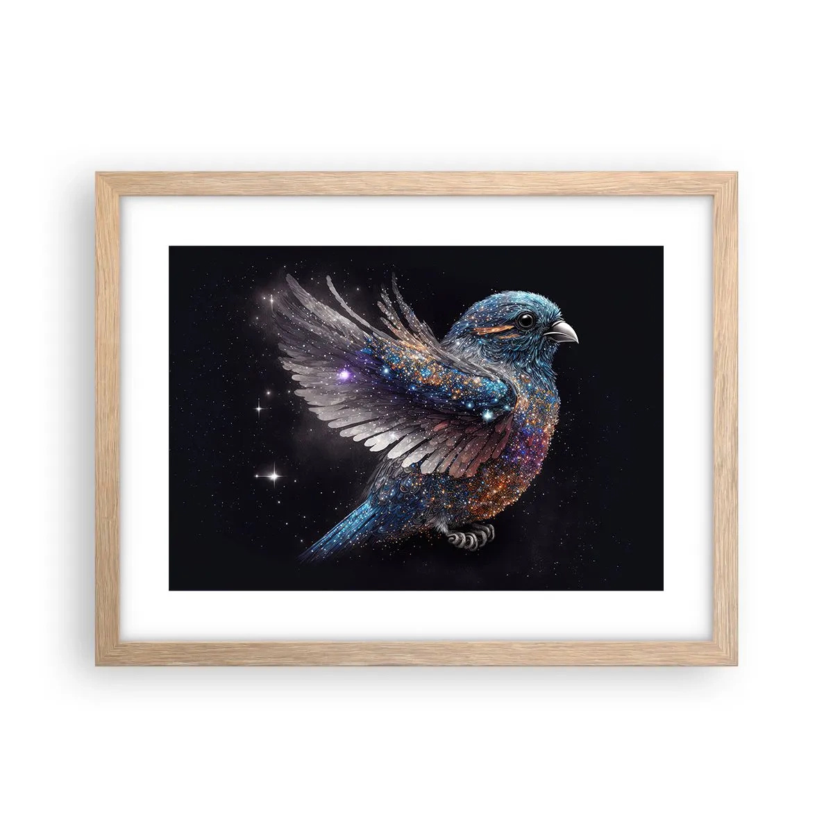 Plakat i ramme af lyst egetræ - Diamantspurv - 40x30 cm