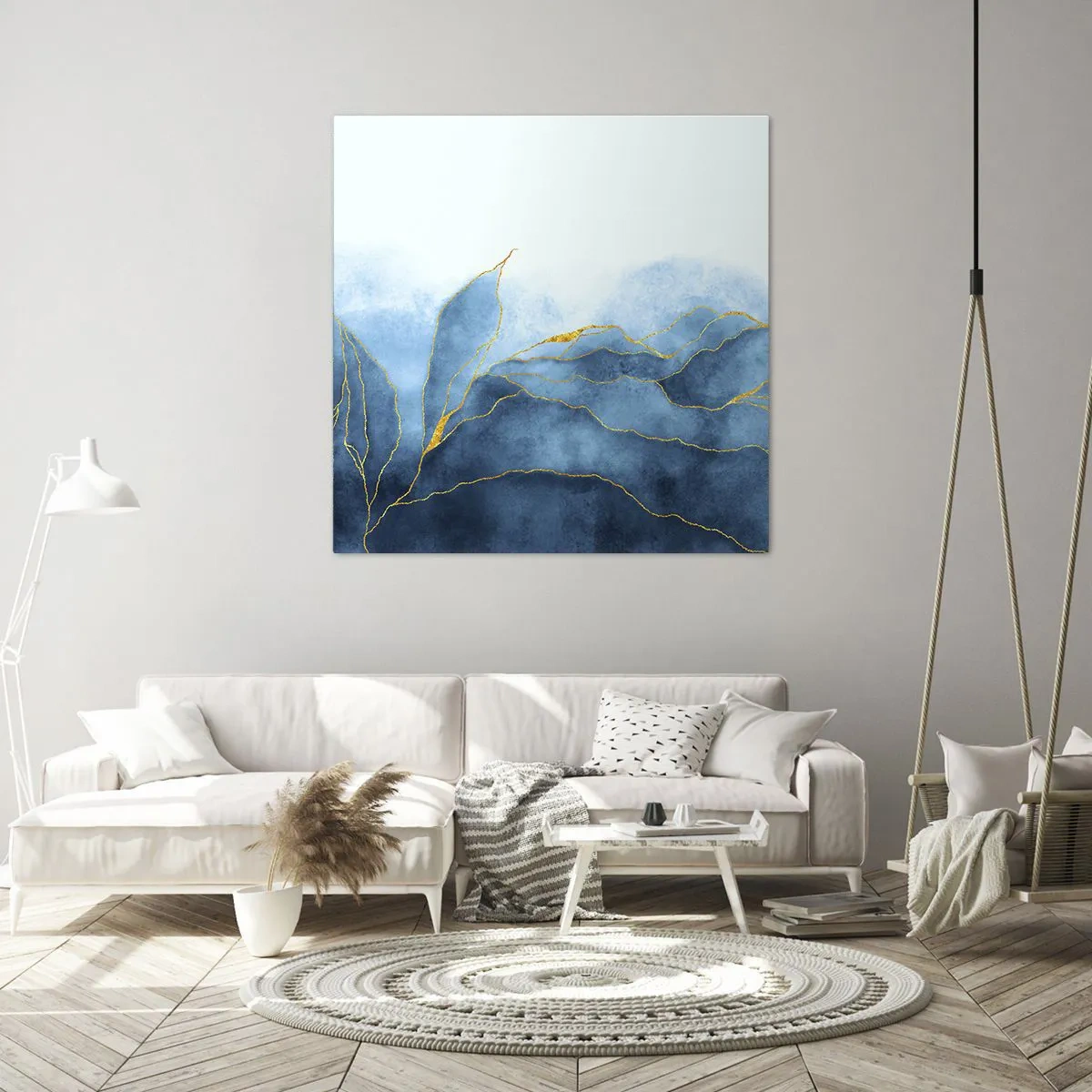 Lærredstryk - Billede på lærred - Blå i guld - 30x30 cm