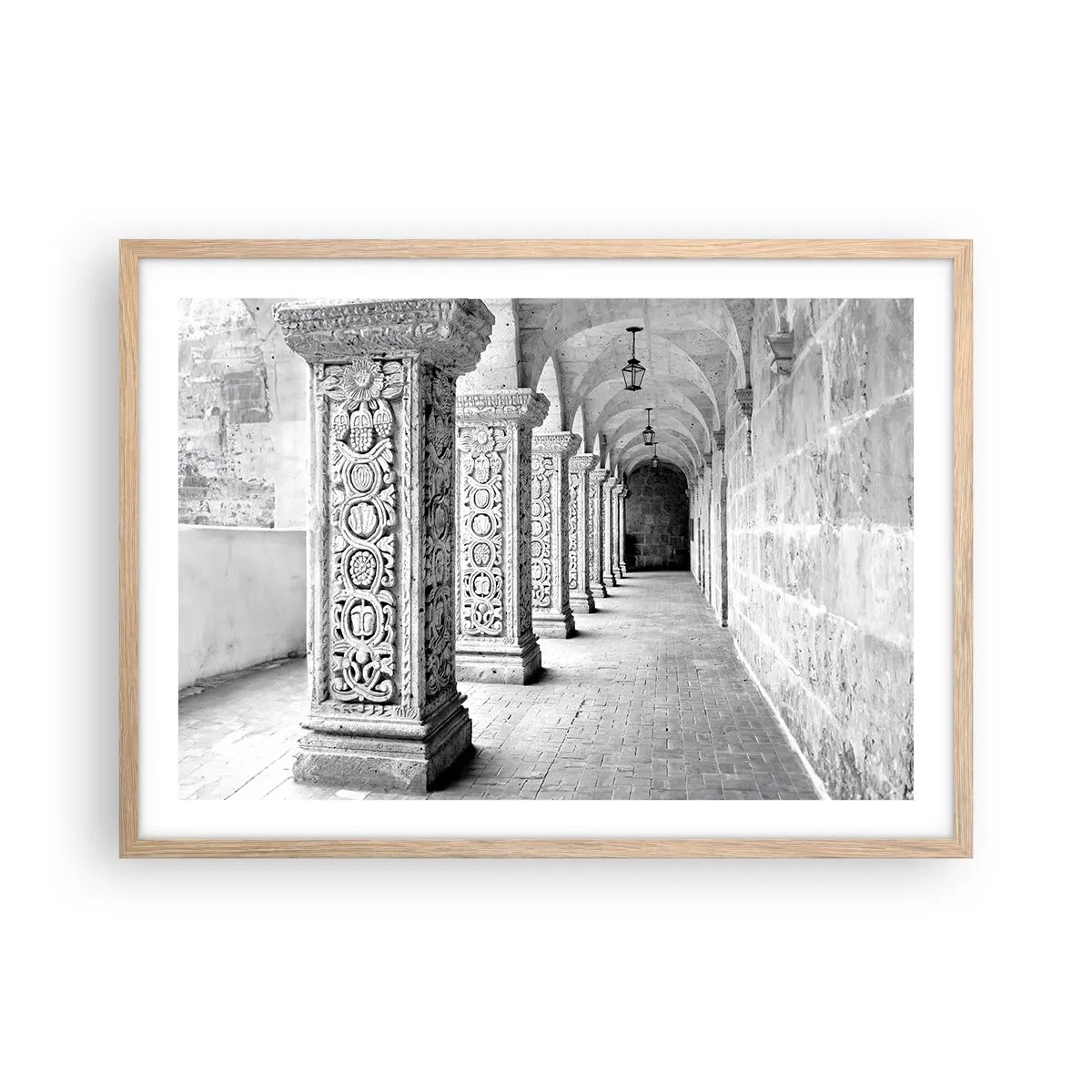 Plakat i ramme af lyst egetræ - Og hvor går det hen...? - 70x50 cm