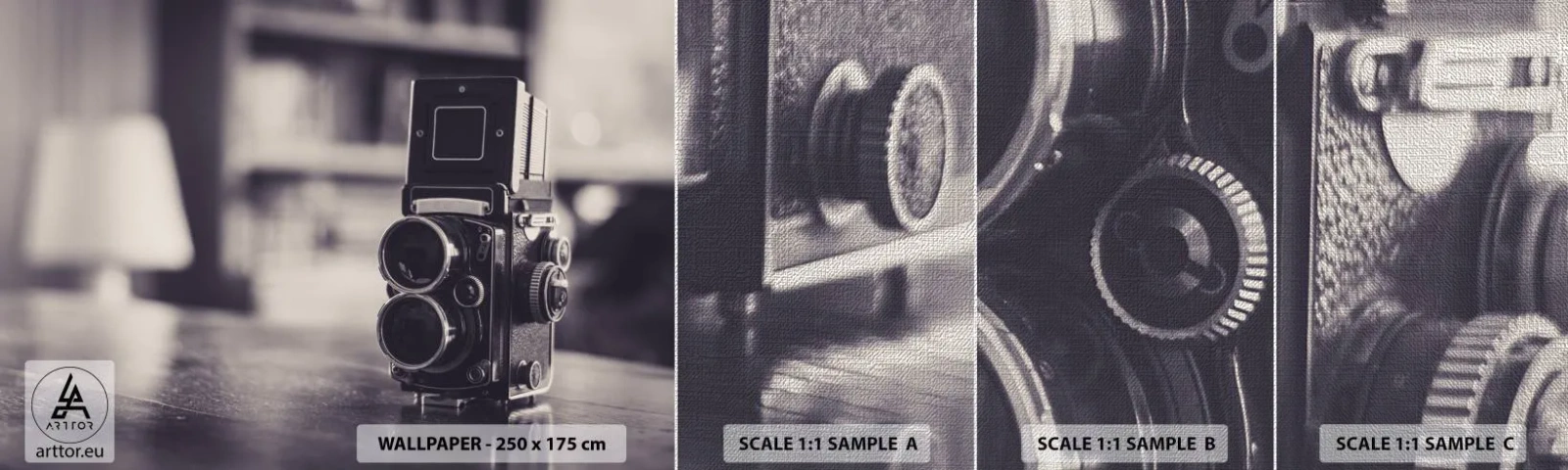 Prøve Fototapet Premium Canvas - Magien i et gammelt fotografi - Retro, Kamera, Årgang - 100x30 cm