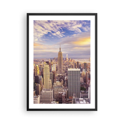 Plakat i sort ramme - Panorama over New York City fra Empire State Building ved solnedgang - 50x70cm - Ræk ud efter skyerne selv - Moderne vægdekoration til stue og soveværelse ARTTOR