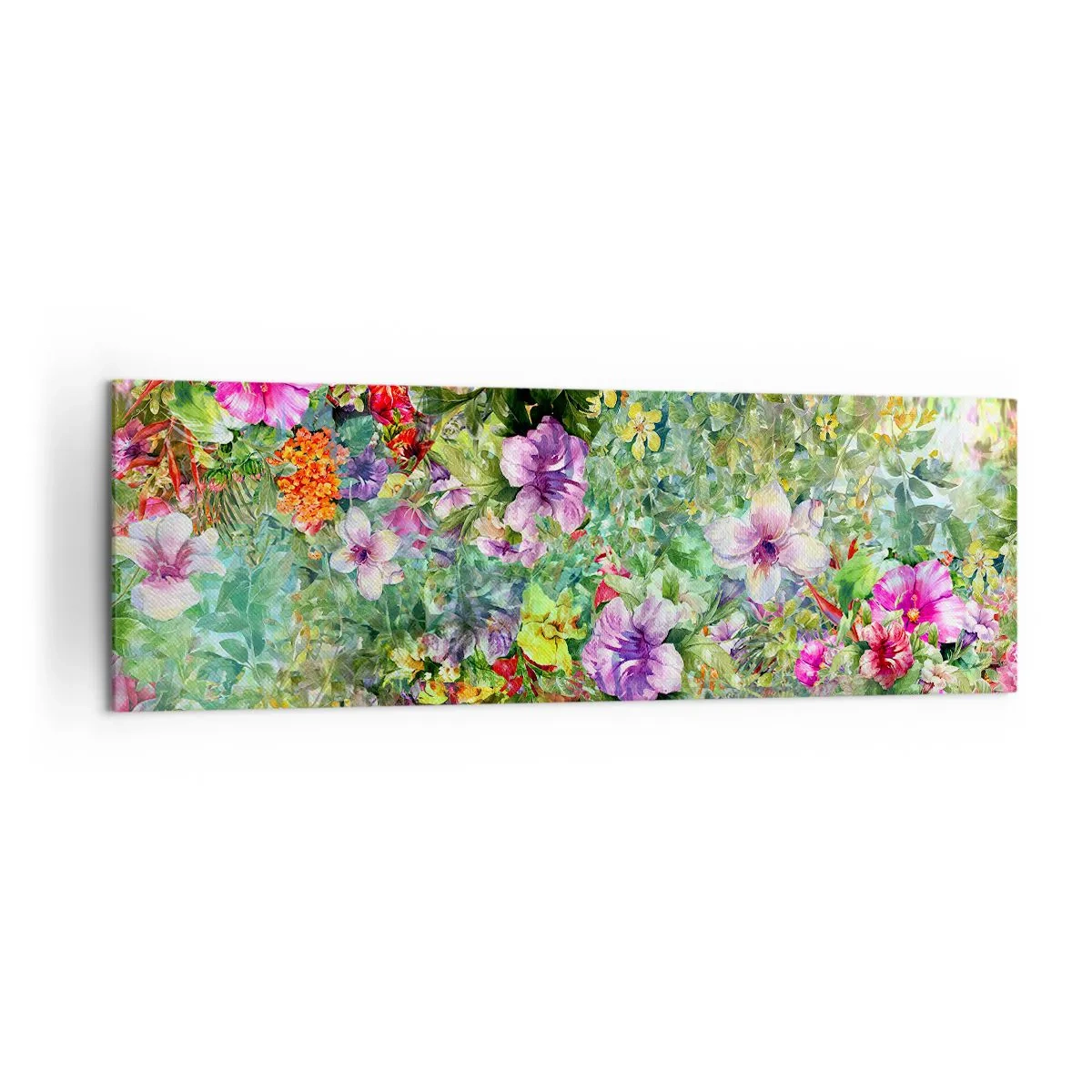 Lærredstryk - Billede på lærred - Ind i blomsterne ved fortabelse - 160x50 cm