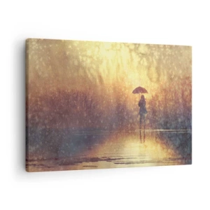 Lærredstryk - Billede på lærred - En figur med en paraply i et tåget landskab fuld af refleksioner - 70x50cm - Jeg føler, at der er nogen, der kigger på mig - Moderne vægdekoration til stue og soveværelse ARTTOR