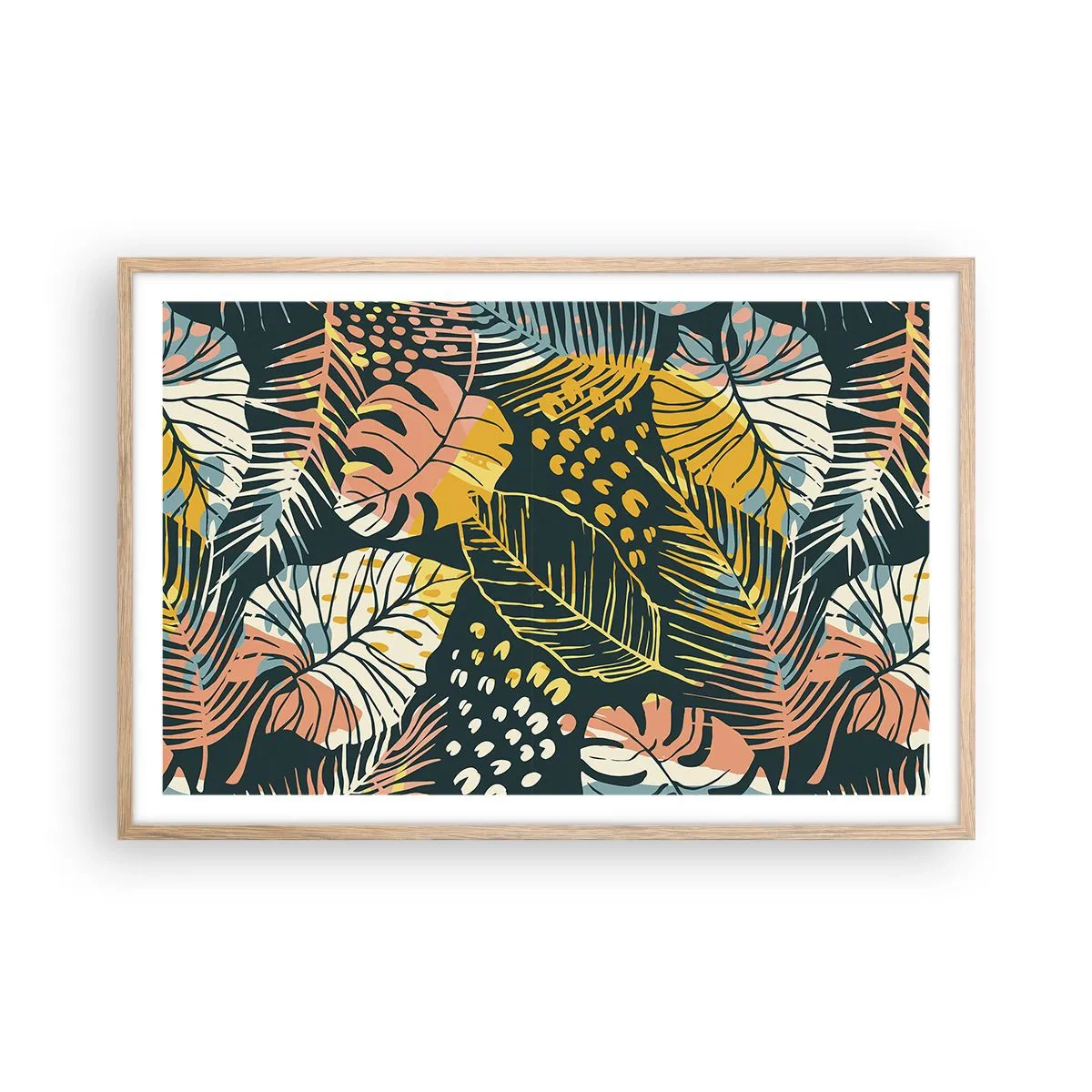 Plakat i ramme af lyst egetræ - Løvrig fantasi - 91x61 cm
