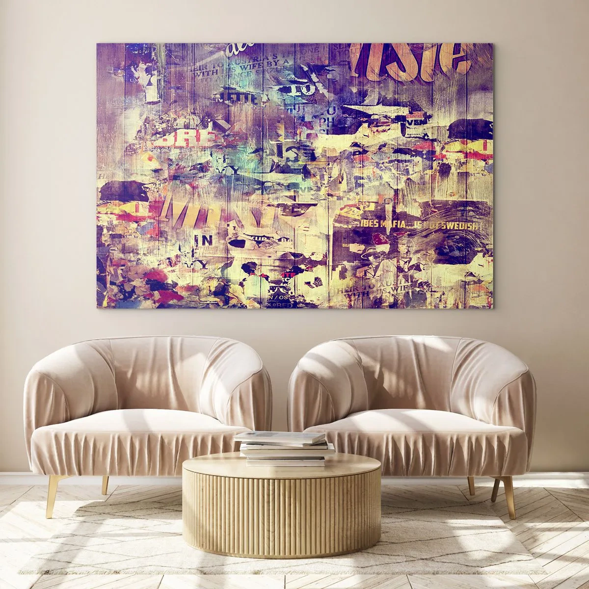 Billede på glas - Abstrakt komposition med urbane teksturer og graffiti - 70x50cm - Og det er alt, hvad der vil være tilbage - Moderne vægdekoration til stue og soveværelse ARTTOR