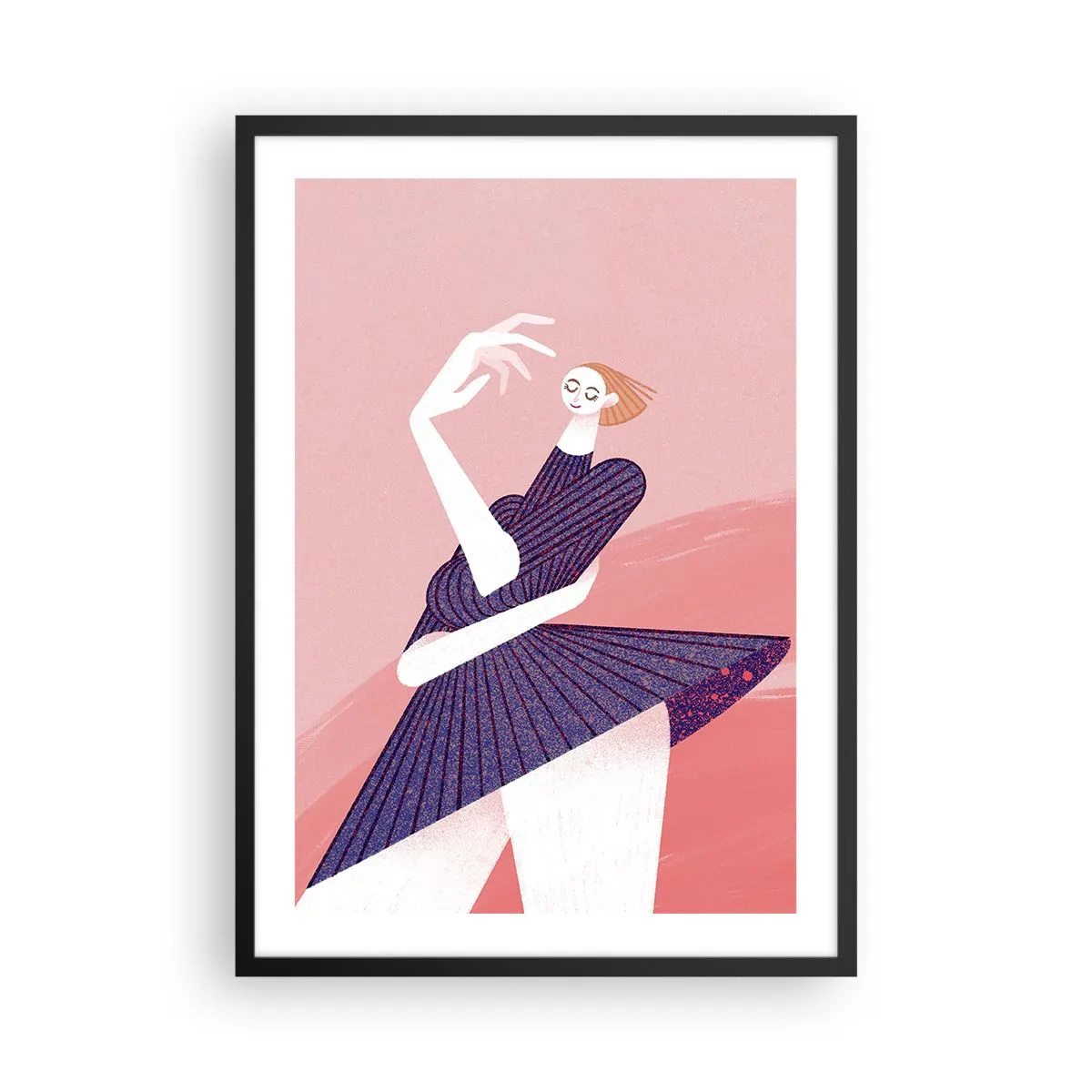 Plakat i sort ramme - Abstrakt kvindelig silhuet i en dynamisk positur - 50x70cm - Hvert skridt en dansende pas - Moderne vægdekoration til stue og soveværelse ARTTOR