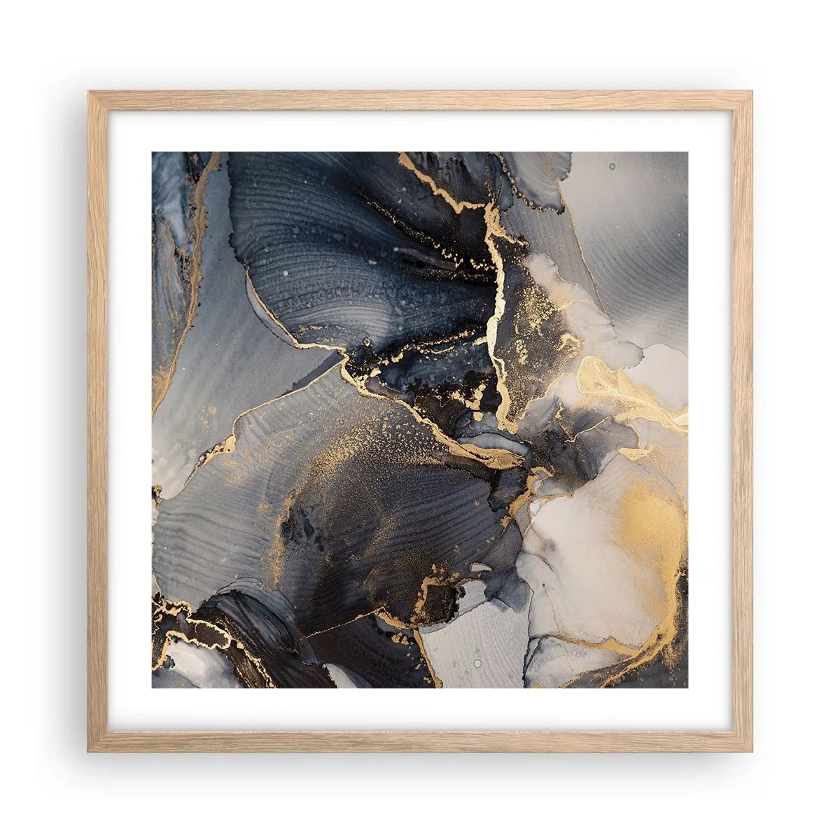 Plakat i ramme af lyst egetræ - Livet af sten - 50x50 cm