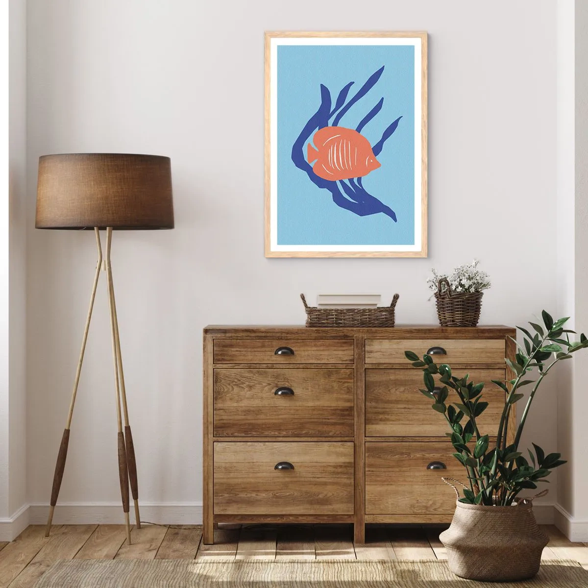 Plakat i ramme af lyst egetræ - Koralvandsbeboer - 50x70 cm