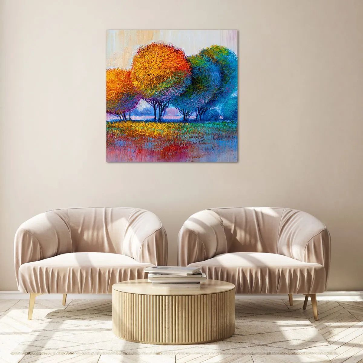 Billede på glas - En klump af piskende farver - 60x60 cm