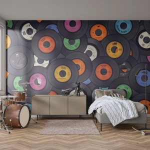 Fototapet på mål Premium Sand - Farver fra klassikerne - Vinyl, musik, Årgang
