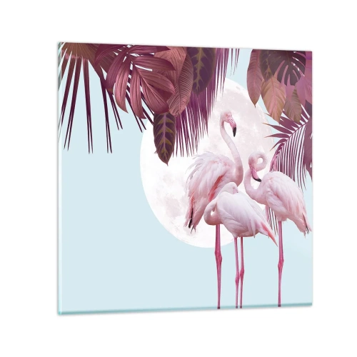 Billede på glas - Tre fugles ynde - 70x70 cm