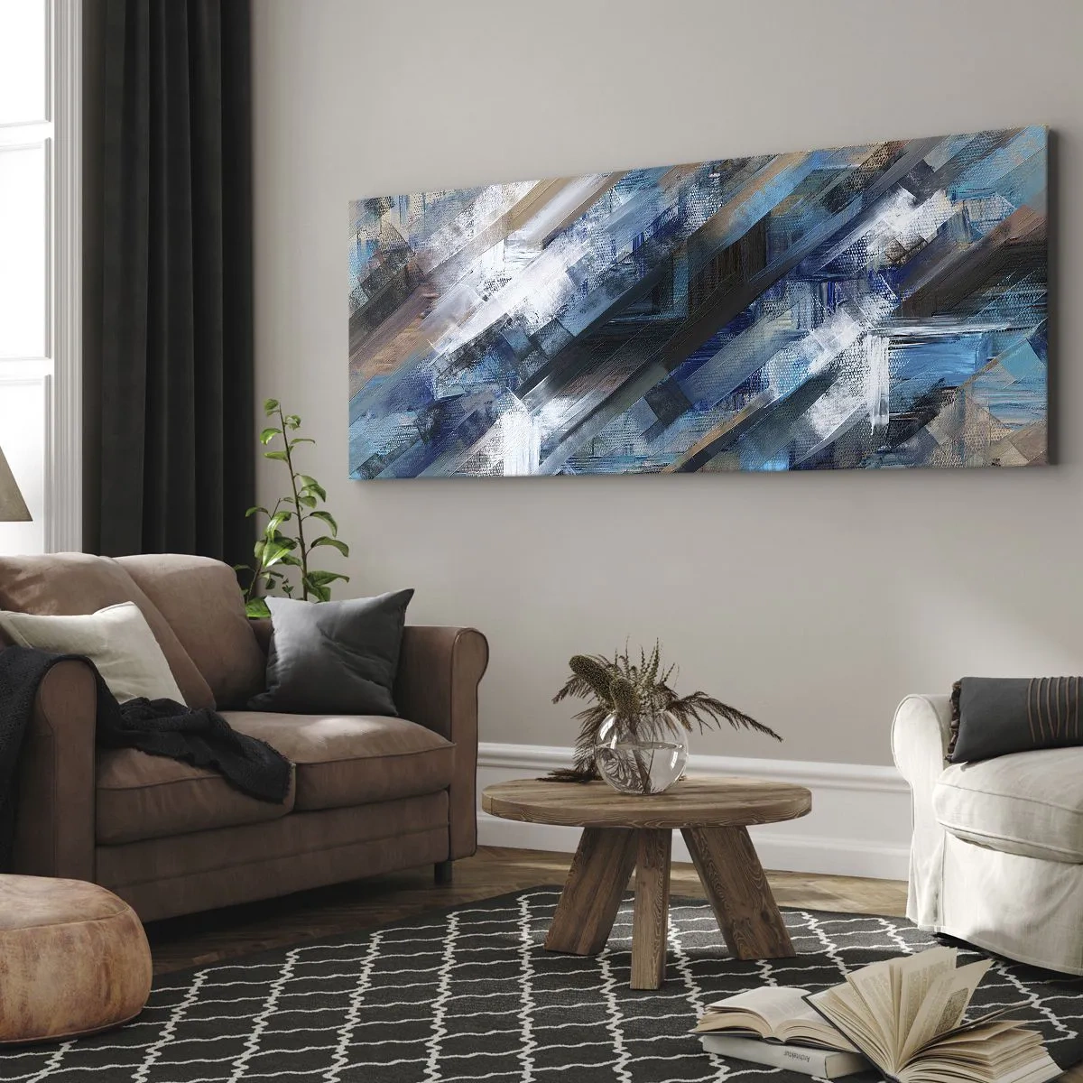 Lærredstryk - Billede på lærred - På en blå skråning - 100x40 cm
