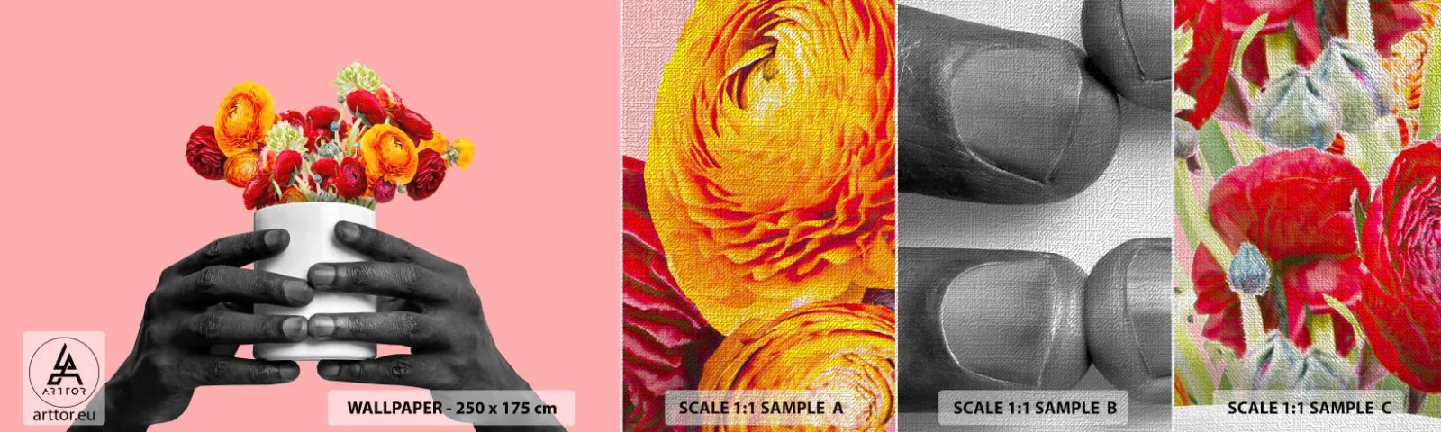 Prøve Fototapet Premium Canvas - Livets apotheose - Abstraktion, Stykke, Blomster - 100x30 cm