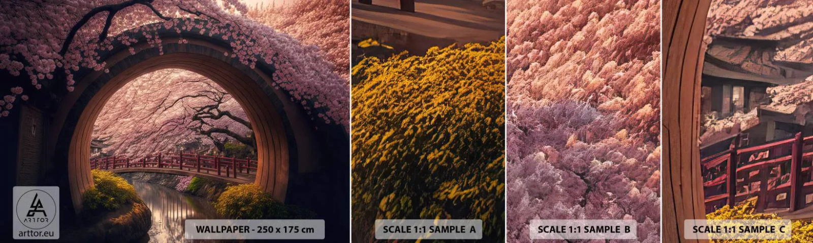 Fototapet Prøve Standard Eco - Japansk forår - Bro, Japan, Japansk kirsebær - 100x30 cm