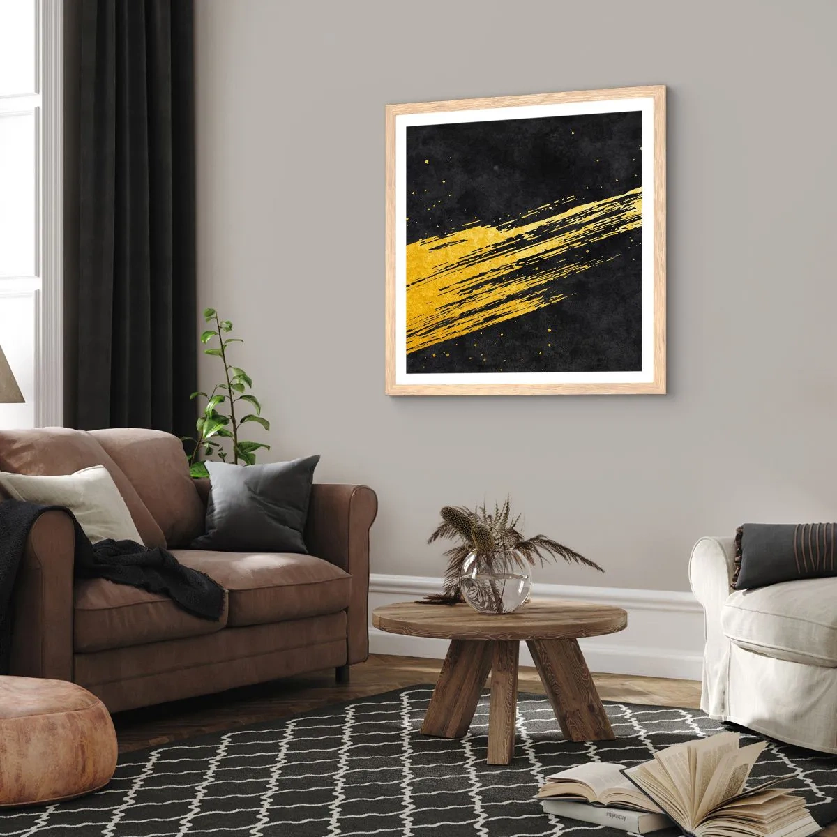 Plakat i ramme af lyst egetræ - Hop ind i hyperrummet - 30x30 cm