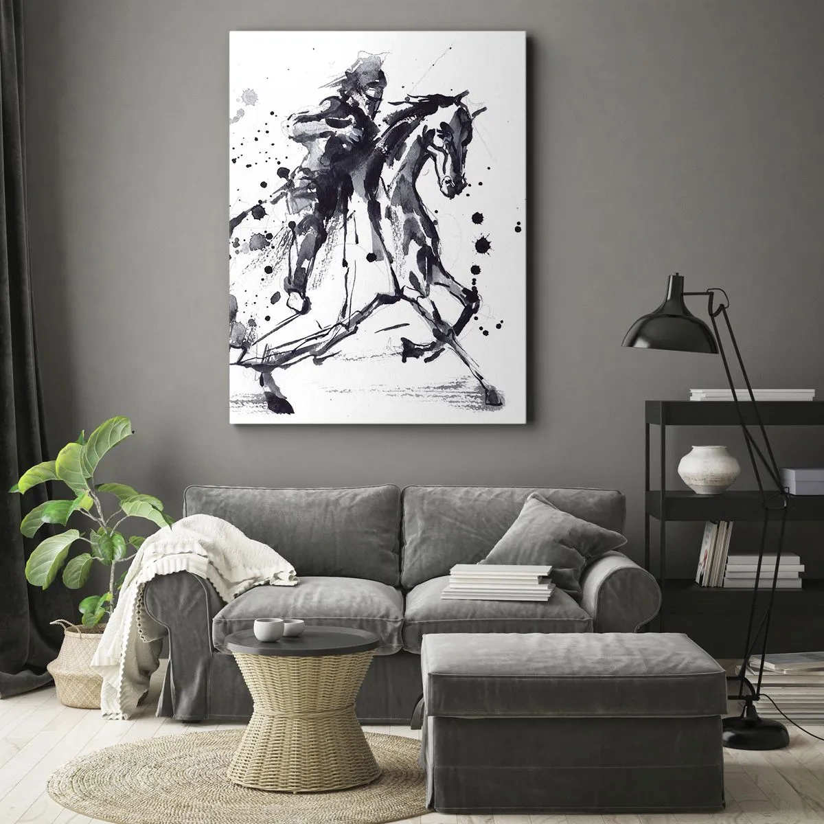 Lærredstryk - Billede på lærred - Sort ridder - 45x80 cm