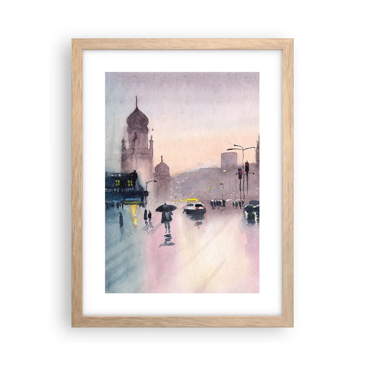 Plakat i ramme af lyst egetræ - I en regnfuld tåge - 30x40 cm
