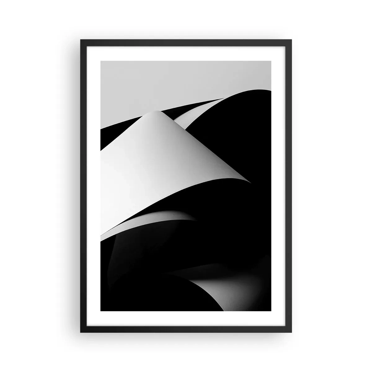 Plakat i sort ramme - Minimalistisk abstraktion i sort-hvid - 50x70cm - Lysflader fra skyggernes dybder - Moderne vægdekoration til stue og soveværelse ARTTOR