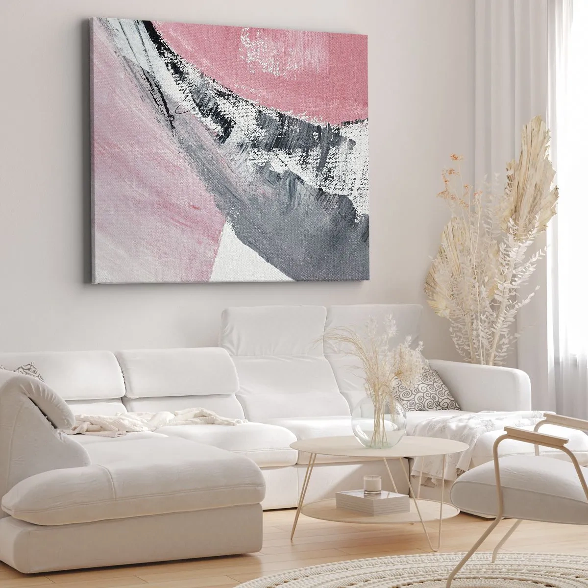 Lærredstryk - Billede på lærred - En abstrakt komposition i nuancer af lyserød og grå. - 70x50cm - Matchende sammensætning - Moderne vægdekoration til stue og soveværelse ARTTOR