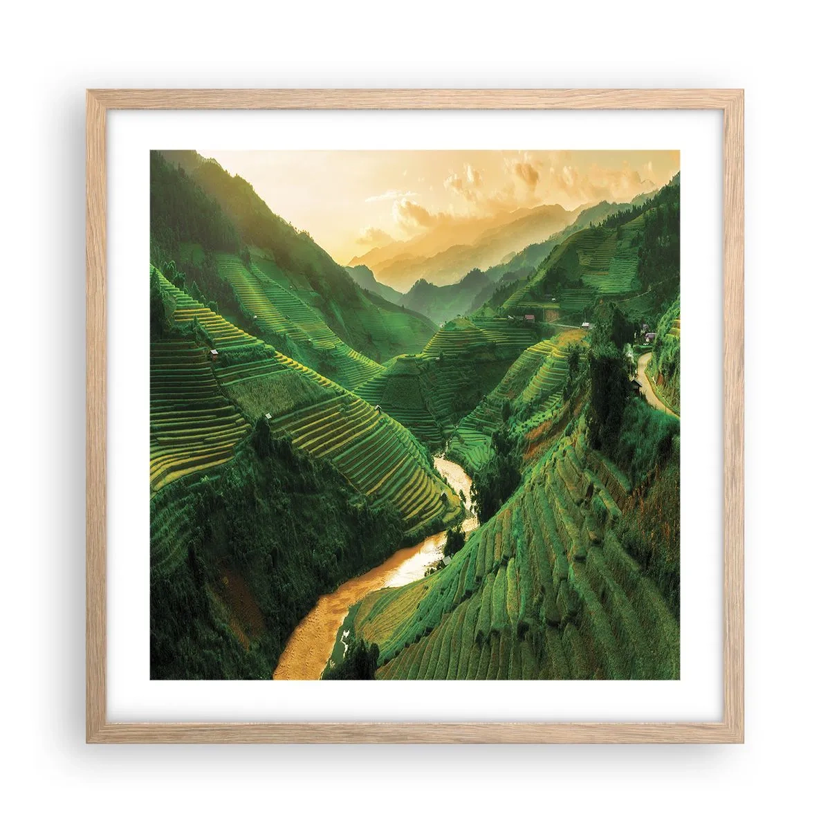 Plakat i ramme af lyst egetræ - Vietnamesisk dal - 50x50 cm