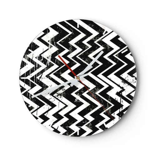 Vægur, Uret - Sort og hvidt zigzagmønster med en kunstnerisk distressed-effekt - 30x30cm - Zig-hvid, zag-sort - Moderne vægdekoration til stue, køkken og soveværelse ARTTOR