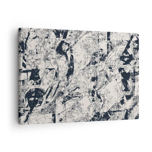 Lærredstryk - Billede på lærred - Abstrakt komposition i sort-hvid med et dynamisk layout - 70x50cm - Modsætningernes gennemtrængning - Moderne vægdekoration til stue og soveværelse ARTTOR