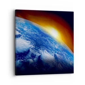 Lærredstryk - Billede på lærred - Solopgang over den blå planet - 40x40 cm