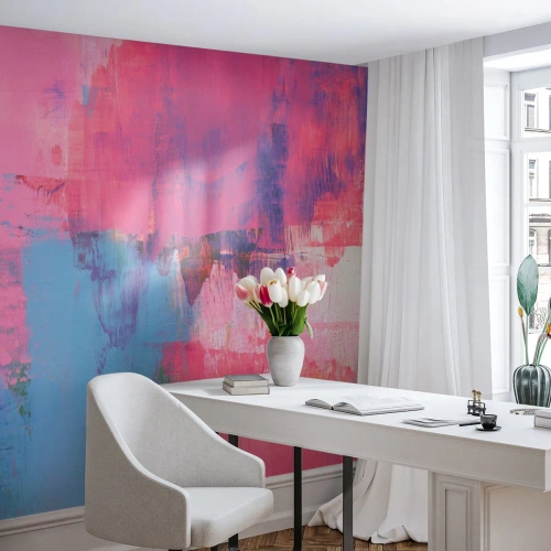 Fototapet Premium Canvas - Lyserød, blå og en knivspids lys - Abstraktion, Minimalisme, Stykke - 400x280 cm