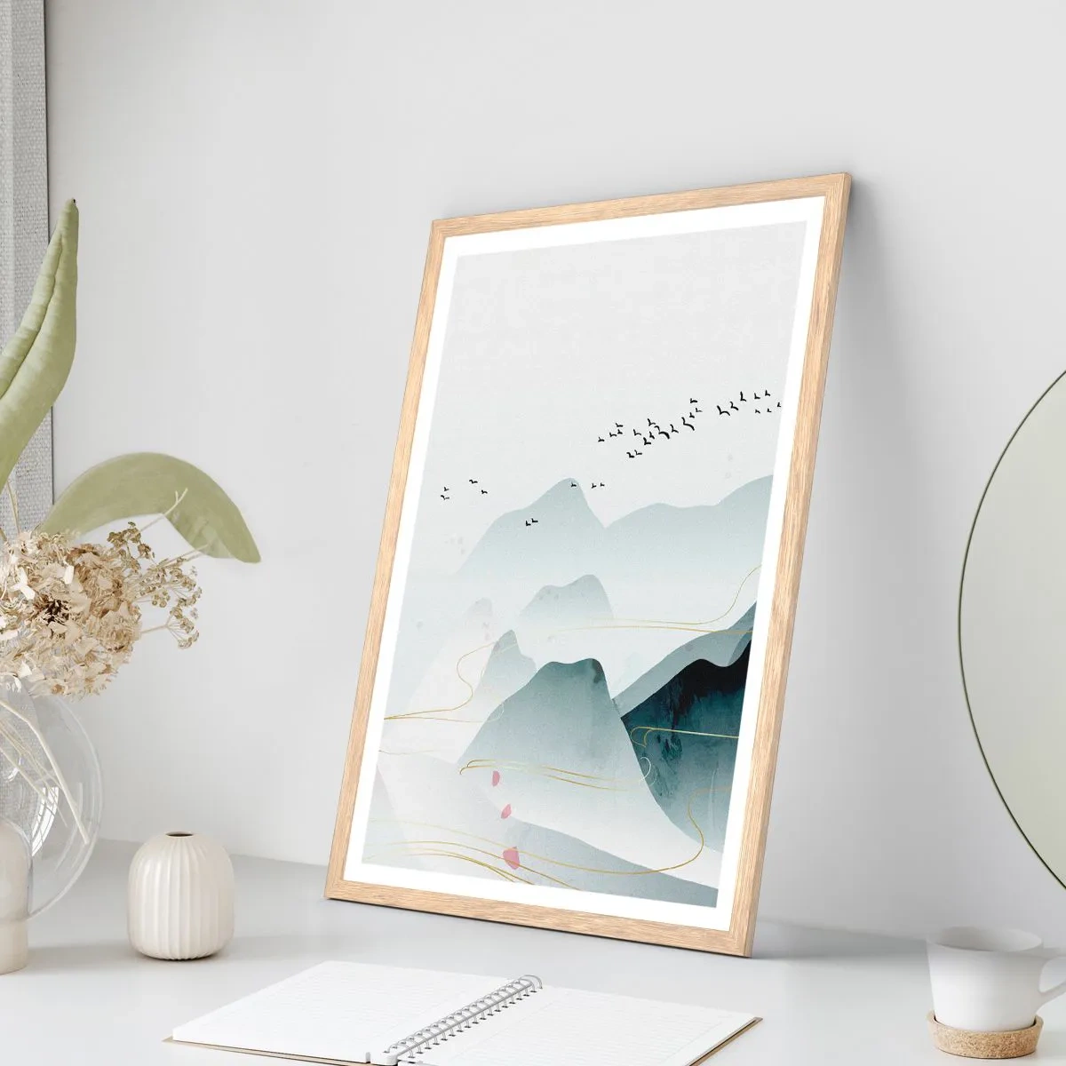 Plakat i ramme af lyst egetræ - Over toppene - 30x40 cm