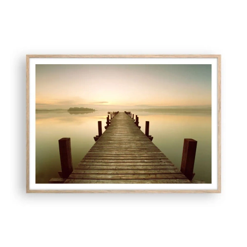 Plakat i ramme af lyst egetræ - Før daggry, daggry, lys - 100x70 cm