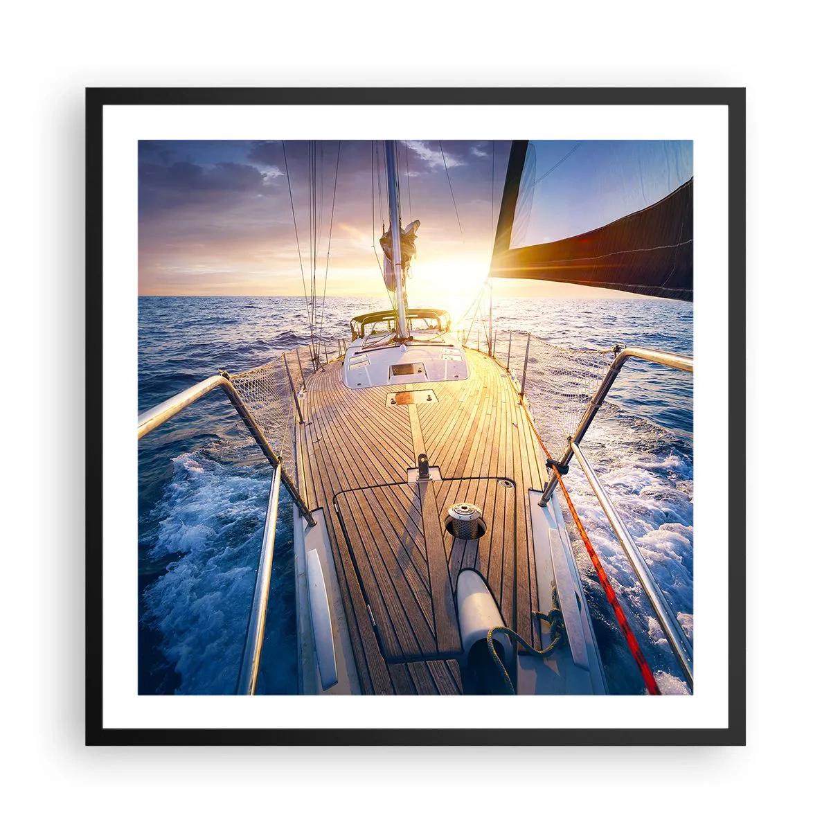 Plakat i sort ramme - Løber på bølgerne - 60x60 cm