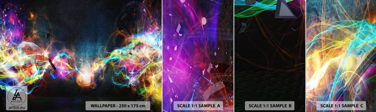 Fototapet Prøve Standard Eco - Glædeligt imod mørket - Abstraktion, Stykke, Eksplosion - 100x30 cm