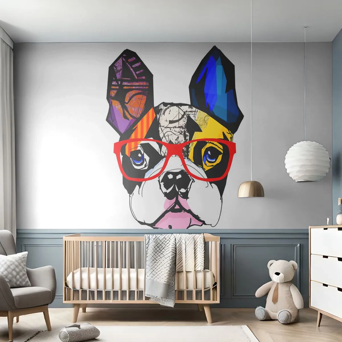 Fototapet Premium Canvas - Intellektuel - Abstraktion, Hund, Fransk Bulldog - 350x256 cm