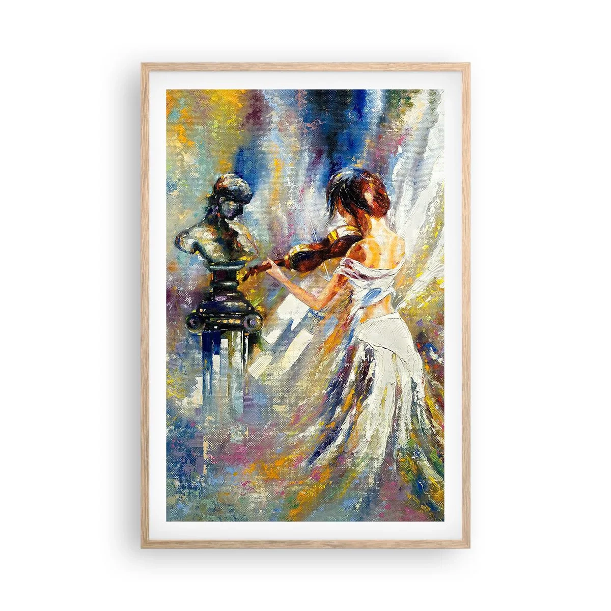 Plakat i ramme af lyst egetræ - Genopliv med følelse - 61x91 cm