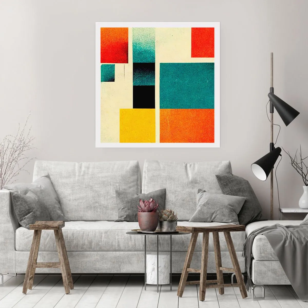 Plakat - Geometrisk abstraktion - god energi - 30x30 cm