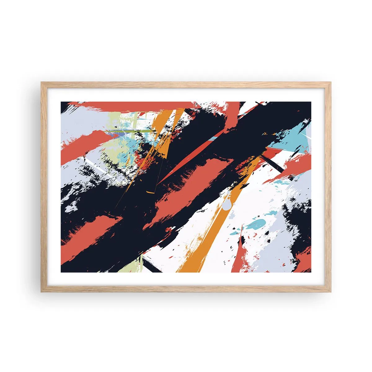 Plakat i ramme af lyst egetræ - Dynamisk sammensætning - 70x50 cm