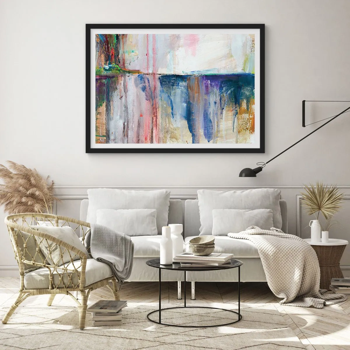 Plakat i sort ramme - Farverige indtryk og associationer - 100x70 cm