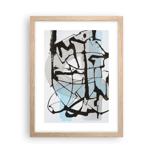 Plakat i ramme af lyst egetræ - Ikke desto mindre blå - 30x40 cm