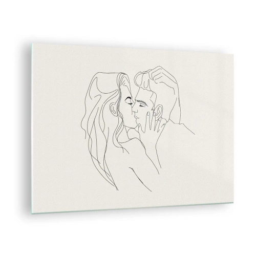 Billede på glas - Et sensuelt kys af et par i konturlinjen - 70x50cm - Forviklet i følelser - Moderne vægdekoration til stue og soveværelse ARTTOR