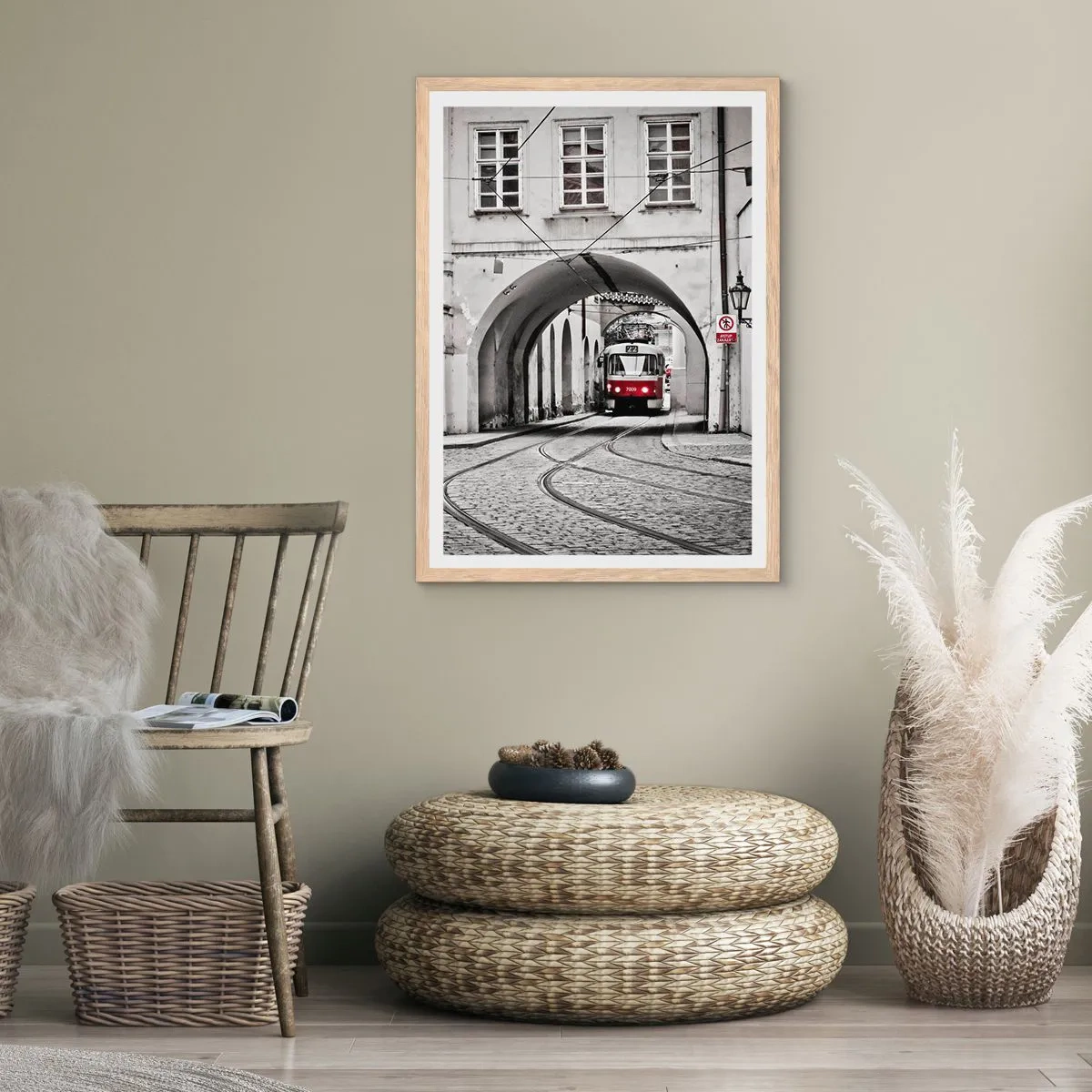 Plakat i ramme af lyst egetræ - Gennem byens labyrint - 30x40 cm
