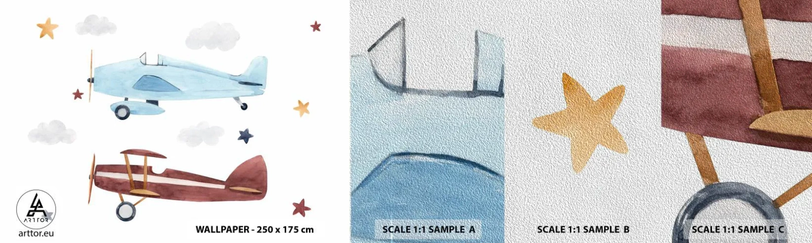 Prøve Fototapet Premium Sand - Hr. pilot, vi venter! - Flyvemaskiner, Retro, Børns - 100x30 cm