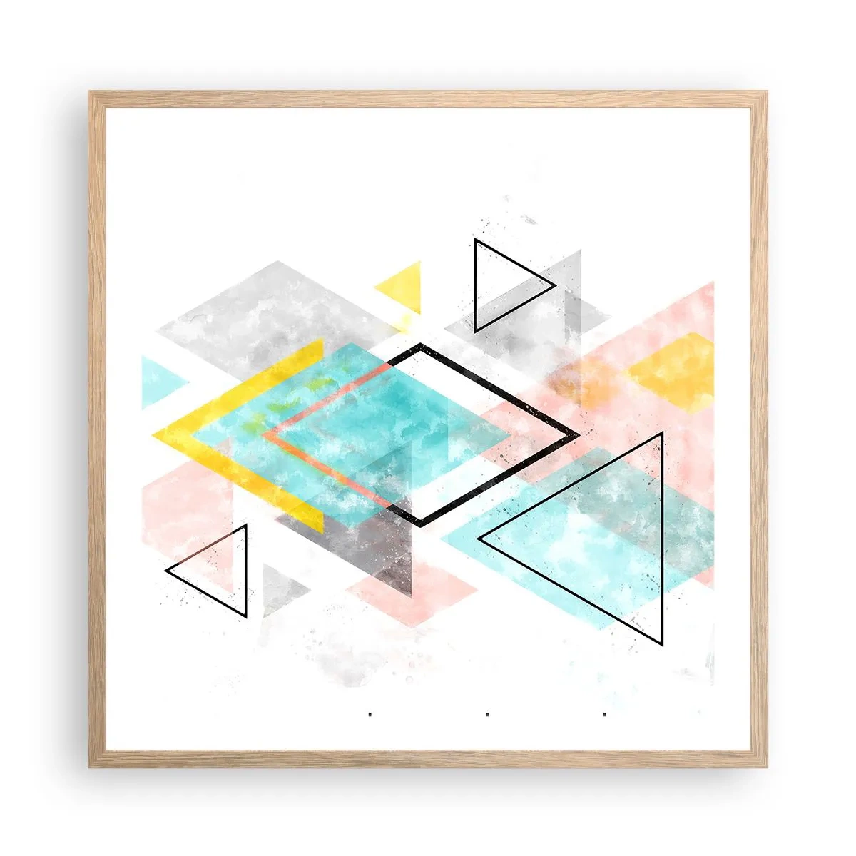Plakat i ramme af lyst egetræ - Geometrisk leg - 60x60 cm