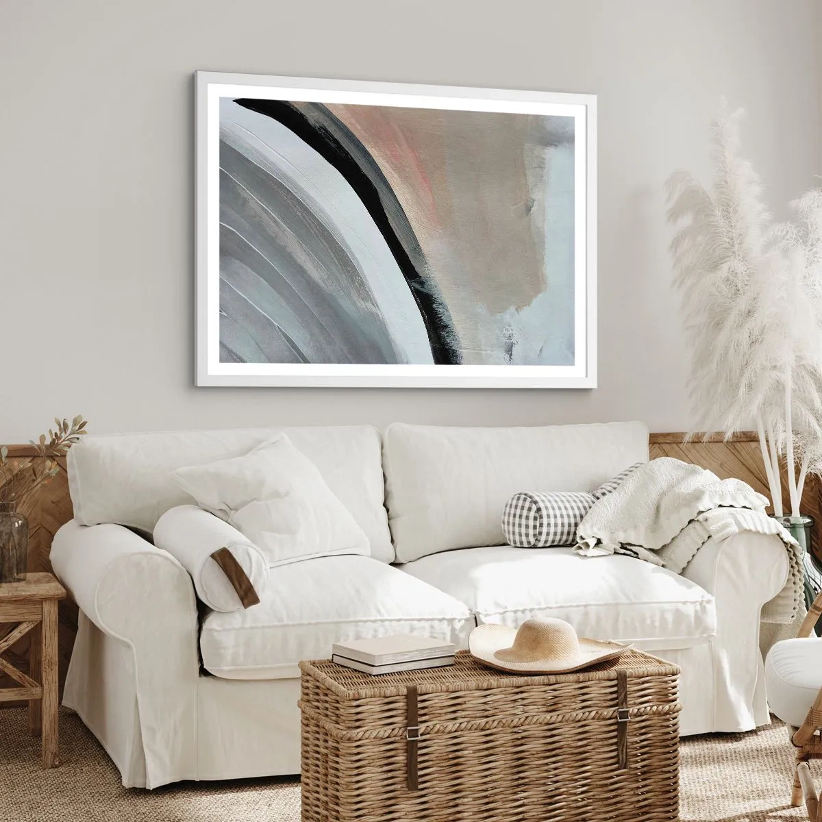 Plakat i hvid ramme - Komposition: en bue af sort og gråt - 50x40 cm