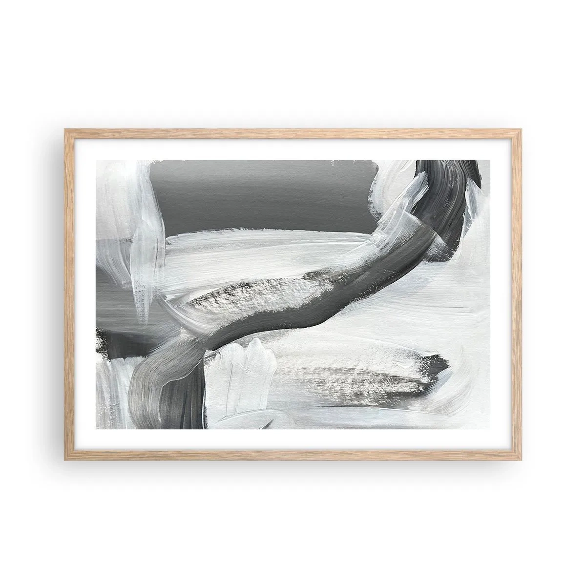 Plakat i ramme af lyst egetræ - Med beslutsom bevægelse - 70x50 cm