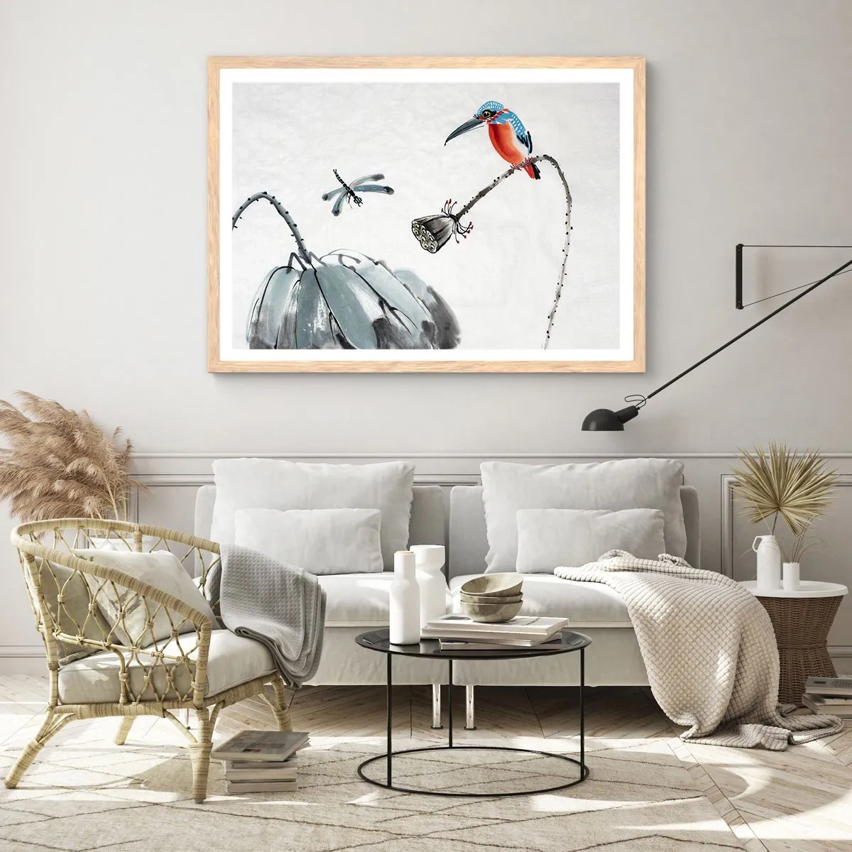 Plakat i ramme af lyst egetræ - Engenes liv - 40x30 cm