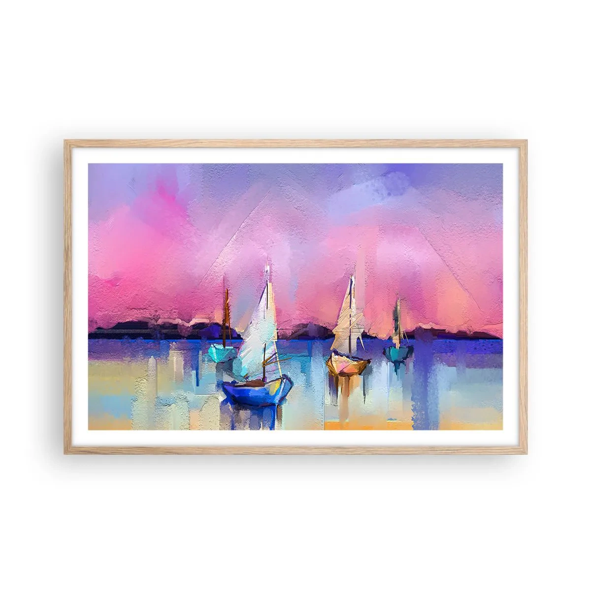 Plakat i ramme af lyst egetræ - Retning: brede farvande - 91x61 cm